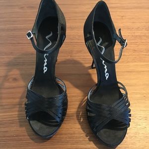 Black Nina Dress Heels with Satin Cloth Finish 8.5
